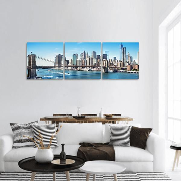 Manhattan NY Panoramic Canvas Wall Art-3 Piece-25" x 08"-Tiaracle