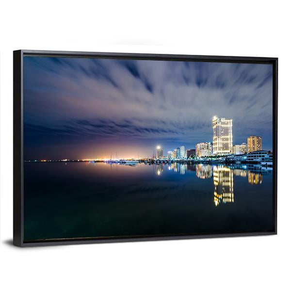 Manila Bay At Night Canvas Wall Art-3 Horizontal-Gallery Wrap-25" x 16"-Tiaracle