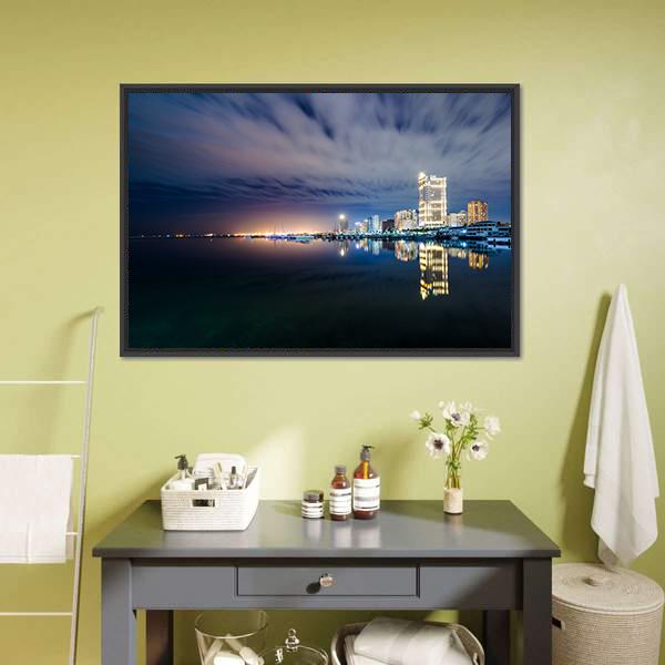 Manila Bay At Night Canvas Wall Art-1 Piece-Floating Frame-24" x 16"-Tiaracle