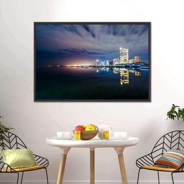 Manila Bay At Night Canvas Wall Art-3 Horizontal-Gallery Wrap-25" x 16"-Tiaracle