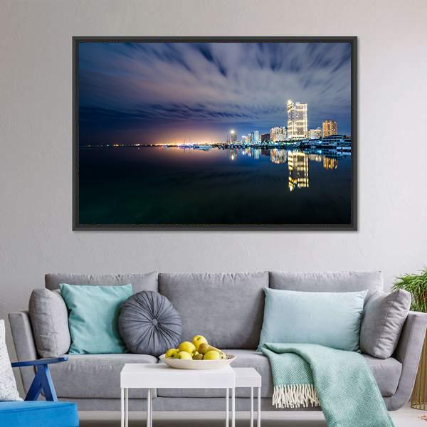 Manila Bay At Night Canvas Wall Art-3 Horizontal-Gallery Wrap-25" x 16"-Tiaracle