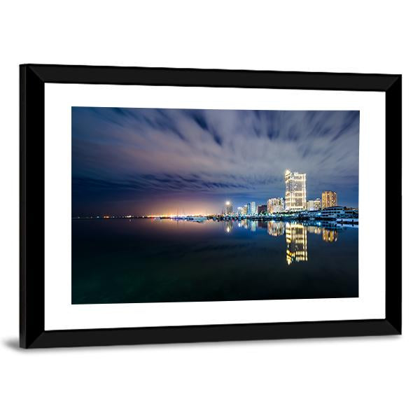 Manila Bay At Night Canvas Wall Art-3 Horizontal-Gallery Wrap-25" x 16"-Tiaracle