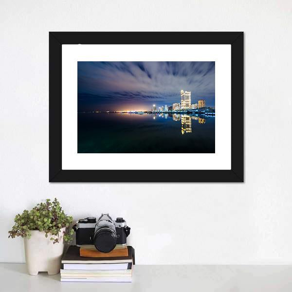 Manila Bay At Night Canvas Wall Art-1 Piece-Framed Print-20" x 16"-Tiaracle