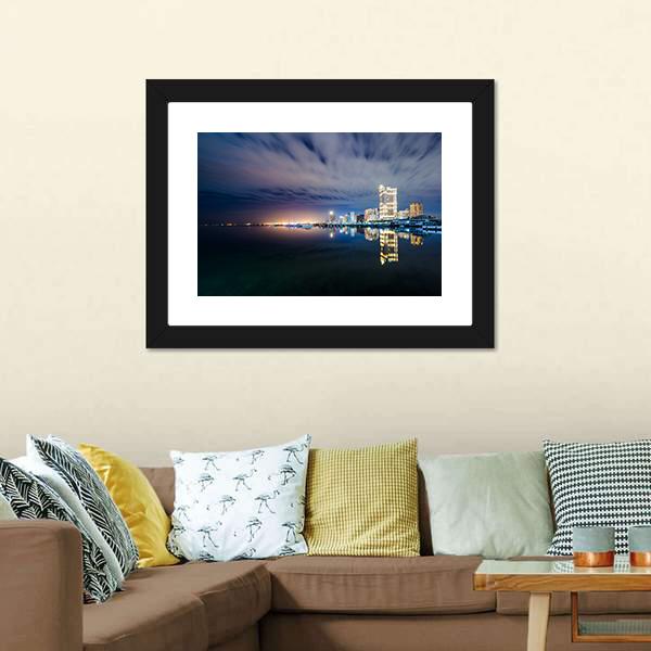 Manila Bay At Night Canvas Wall Art-3 Horizontal-Gallery Wrap-25" x 16"-Tiaracle