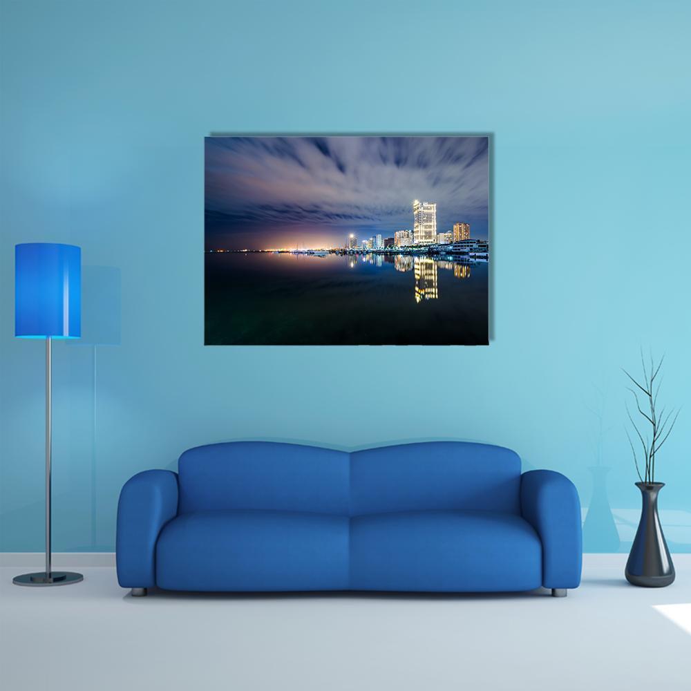 Manila Bay At Night Canvas Wall Art-1 Piece-Gallery Wrap-48" x 32"-Tiaracle