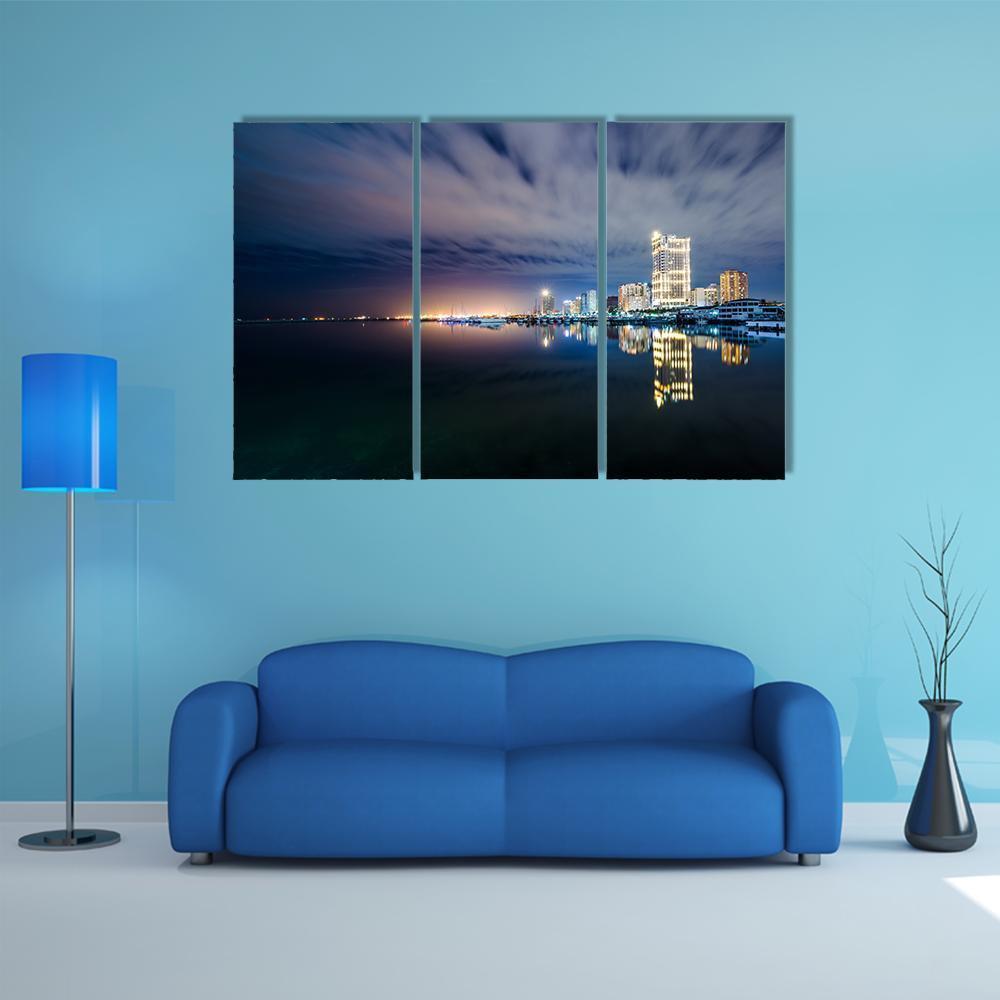 Manila Bay At Night Canvas Wall Art-3 Horizontal-Gallery Wrap-37" x 24"-Tiaracle