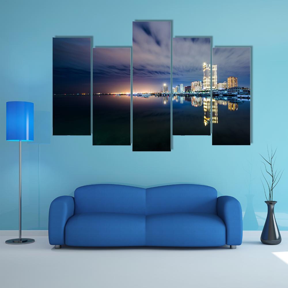 Manila Bay At Night Canvas Wall Art-5 Pop-Gallery Wrap-47" x 32"-Tiaracle