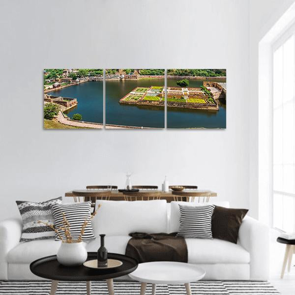 Maota Lake &amp; Garden Panoramic Canvas Wall Art-3 Piece-25" x 08"-Tiaracle