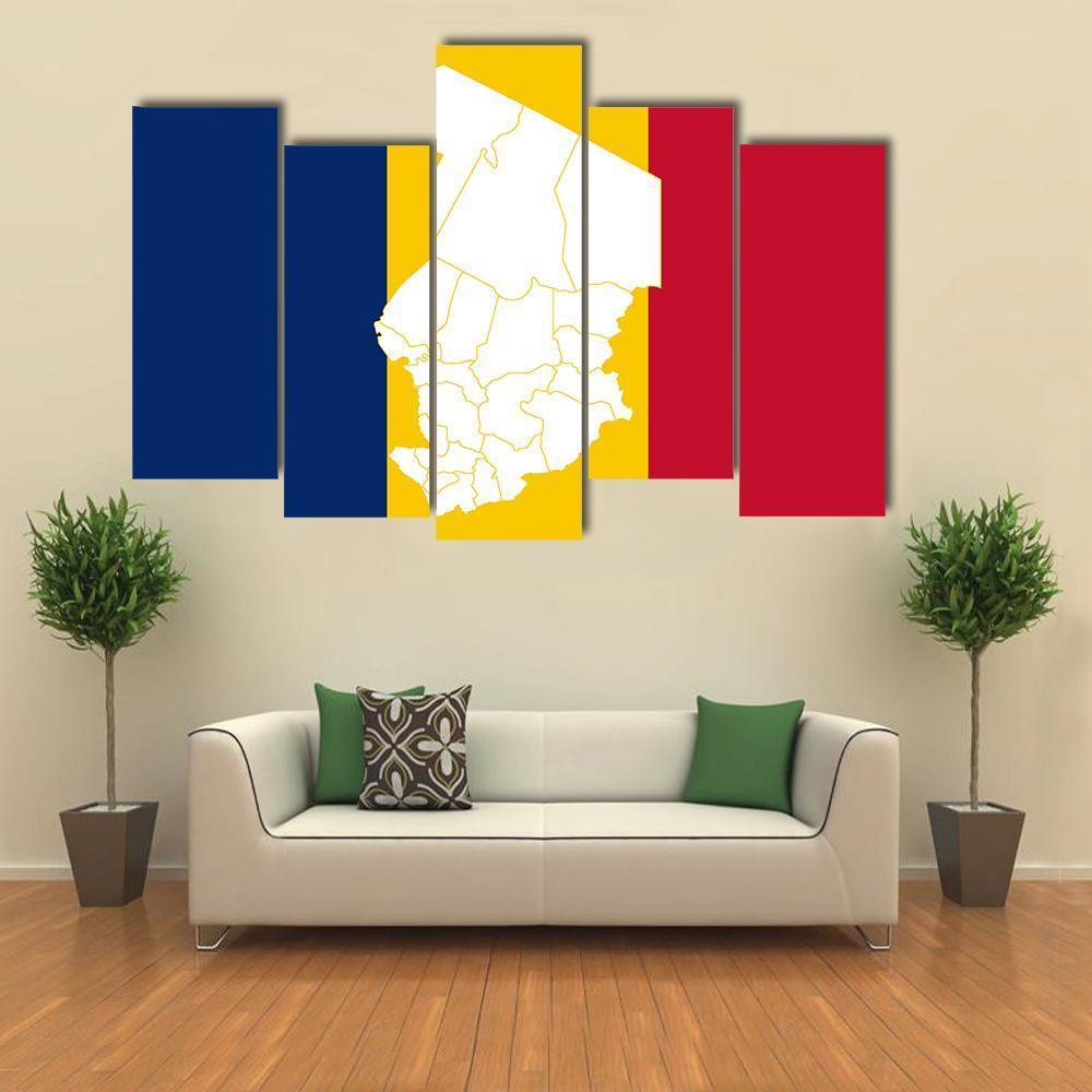 Map In Chad Flag Canvas Wall Art-5 Pop-Gallery Wrap-47" x 32"-Tiaracle