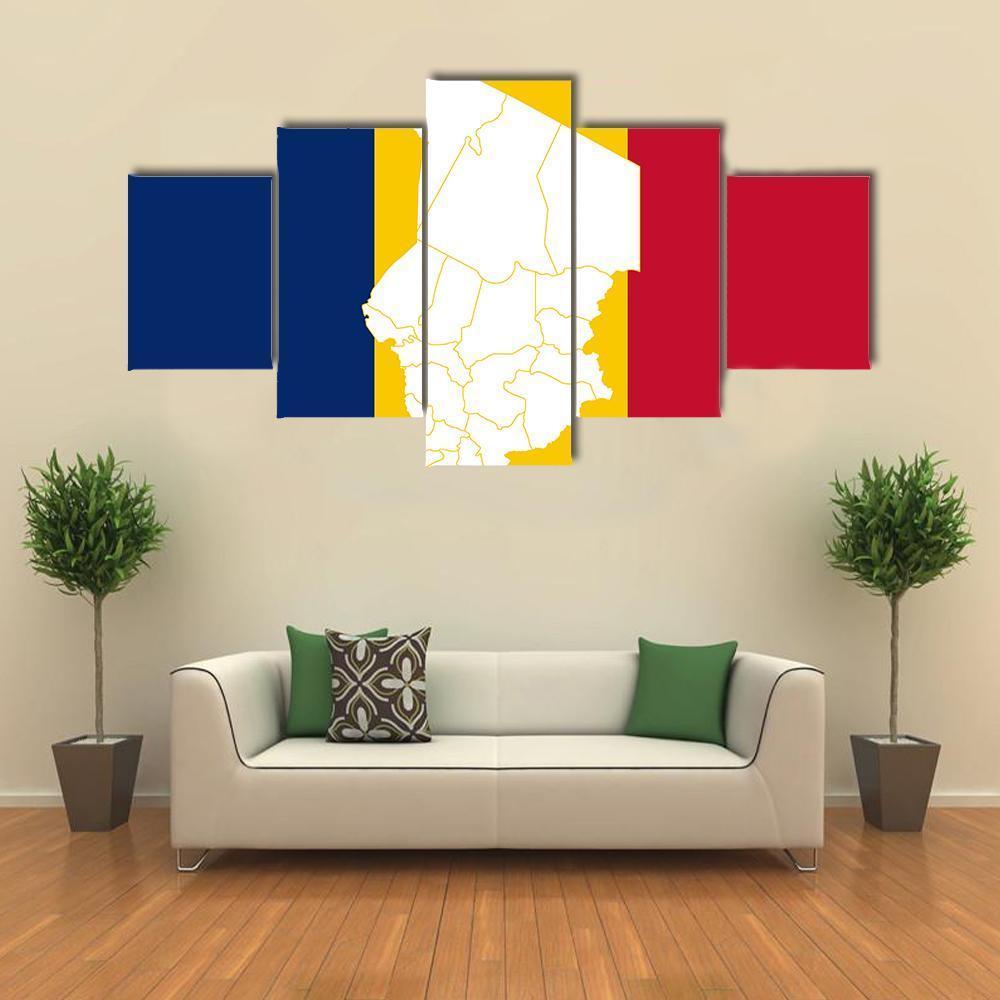 Map In Chad Flag Canvas Wall Art-5 Star-Gallery Wrap-62" x 32"-Tiaracle