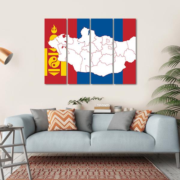 Map And Flag Of Mongolia Canvas Wall Art-4 Horizontal-Gallery Wrap-34" x 24"-Tiaracle