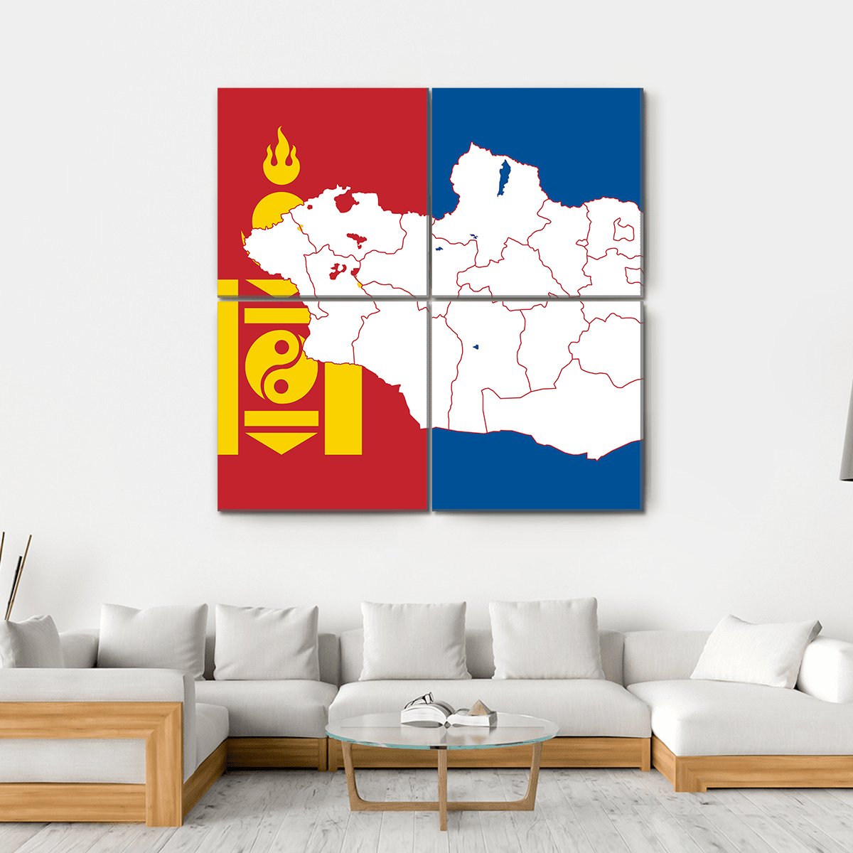 Map And Flag Of Mongolia Canvas Wall Art-4 Square-Gallery Wrap-17" x 17"-Tiaracle