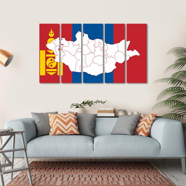 Map And Flag Of Mongolia Canvas Wall Art-5 Horizontal-Gallery Wrap-22" x 12"-Tiaracle