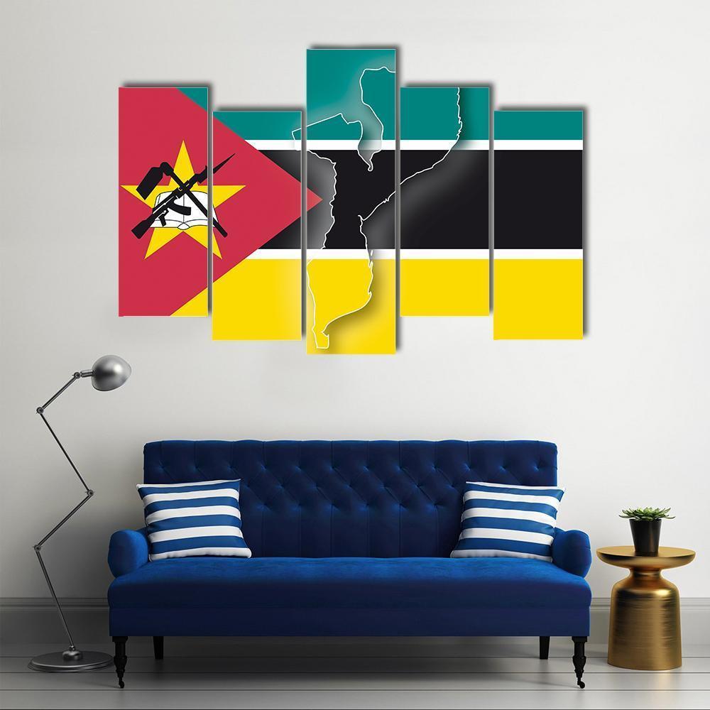 Map In Mozambique Flag Canvas Wall Art-5 Pop-Gallery Wrap-47" x 32"-Tiaracle