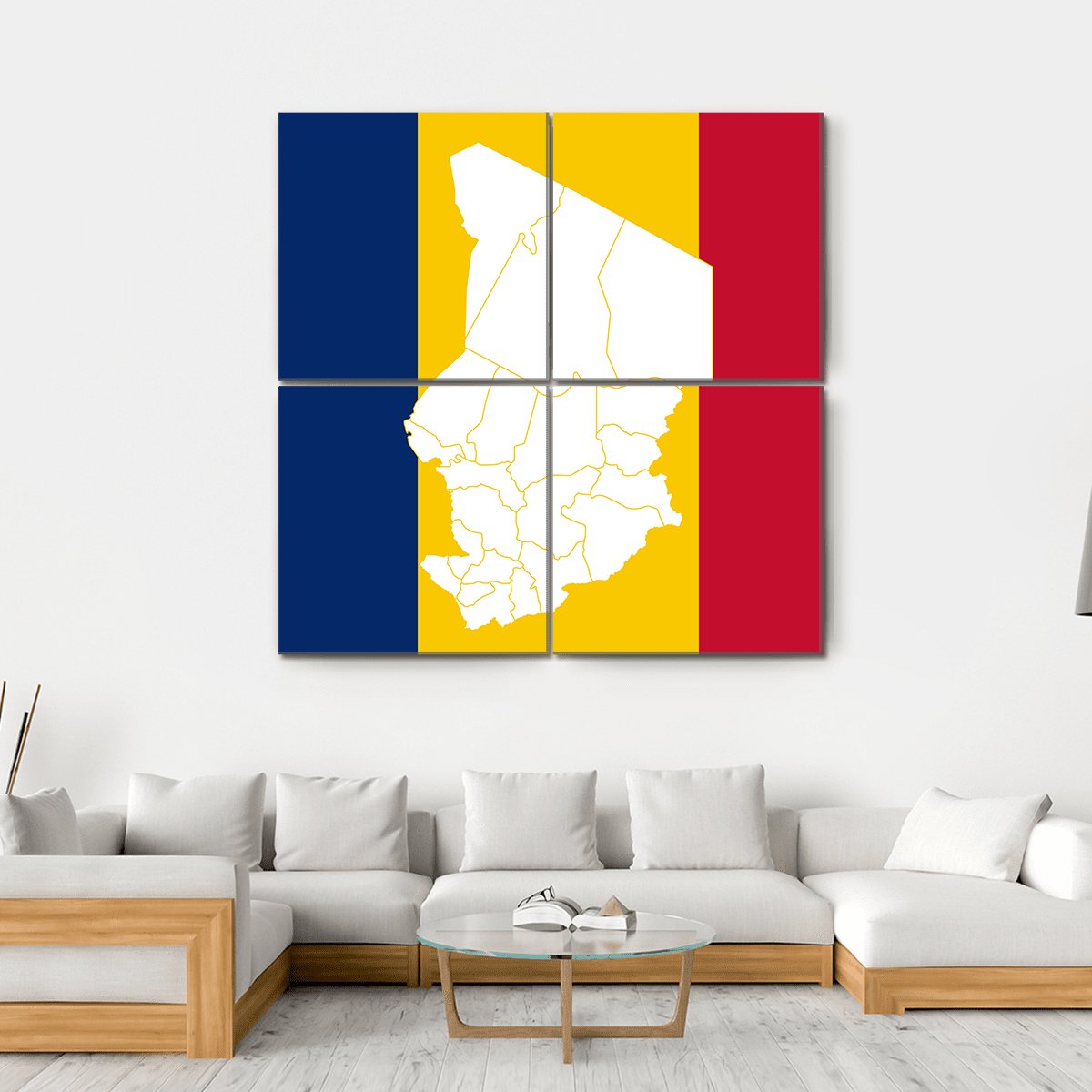 Map In Chad Flag Canvas Wall Art-4 Square-Gallery Wrap-17" x 17"-Tiaracle