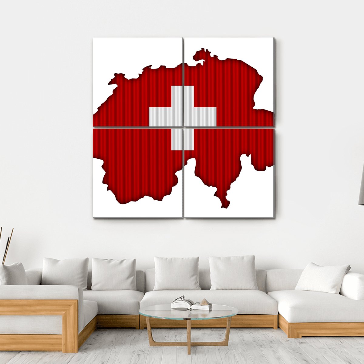 Map Of Switzerland Canvas Wall Art-4 Square-Gallery Wrap-17" x 17"-Tiaracle