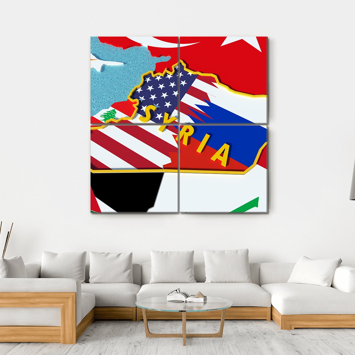 Map Of Syria Canvas Wall Art-4 Square-Gallery Wrap-17" x 17"-Tiaracle