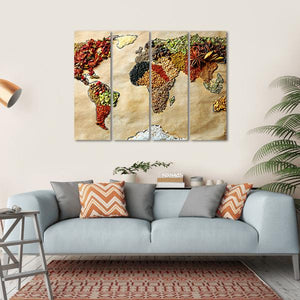 Map Of World Made From Different Spices Canvas Wall Art
