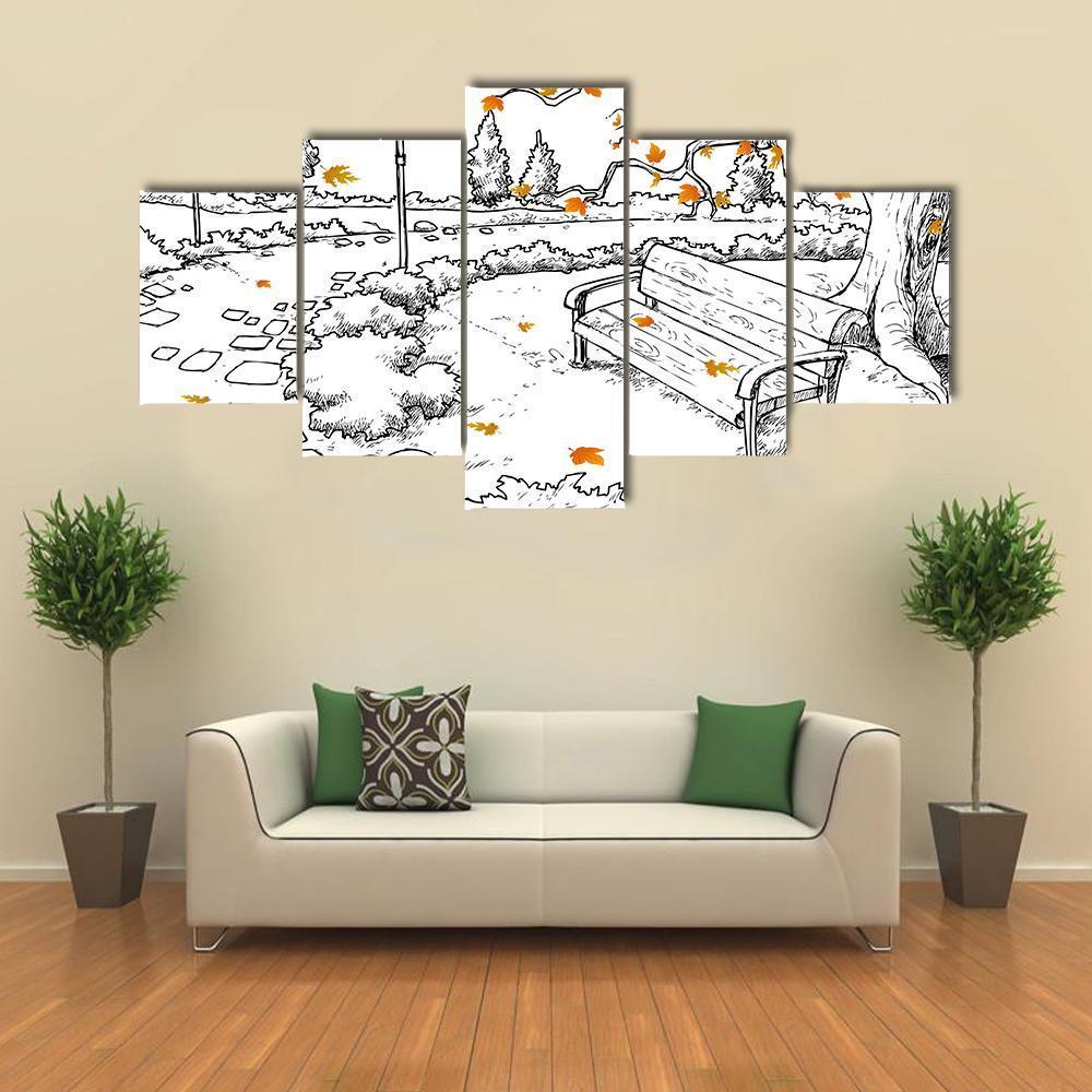 Sketch Of Autumn Canvas Wall Art-5 Star-Gallery Wrap-62" x 32"-Tiaracle