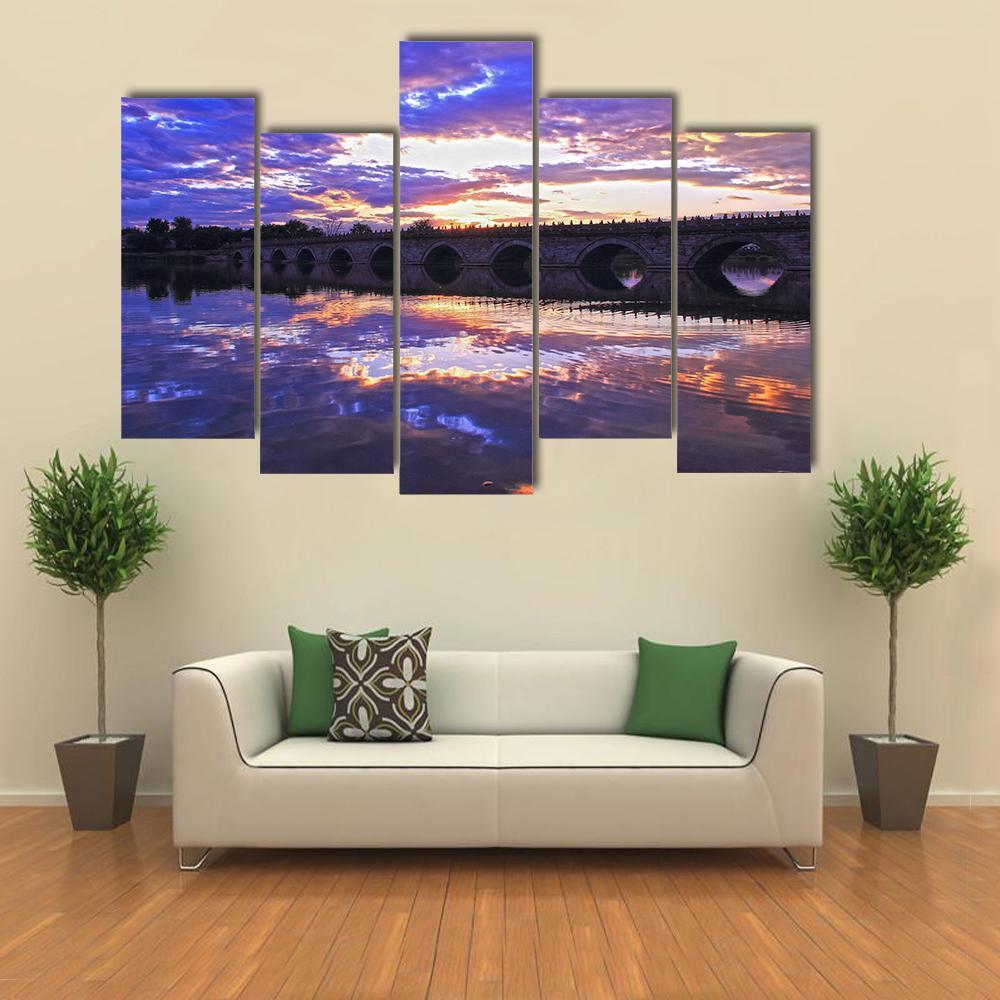 Marco Polo Bridge Beijing Canvas Wall Art-5 Pop-Gallery Wrap-47" x 32"-Tiaracle
