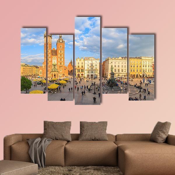 Mariacki Cathedral In Krakow Canvas Wall Art-5 Pop-Gallery Wrap-47" x 32"-Tiaracle