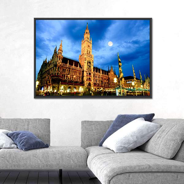 Marienplatz Plaza In Munich Canvas Wall Art-1 Piece-Floating Frame-24" x 16"-Tiaracle