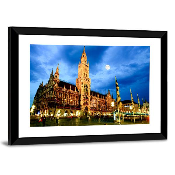 Marienplatz Plaza In Munich Canvas Wall Art-1 Piece-Framed Print-30" x 20"-Tiaracle