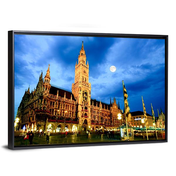 Marienplatz Plaza In Munich Canvas Wall Art-1 Piece-Floating Frame-36" x 24"-Tiaracle