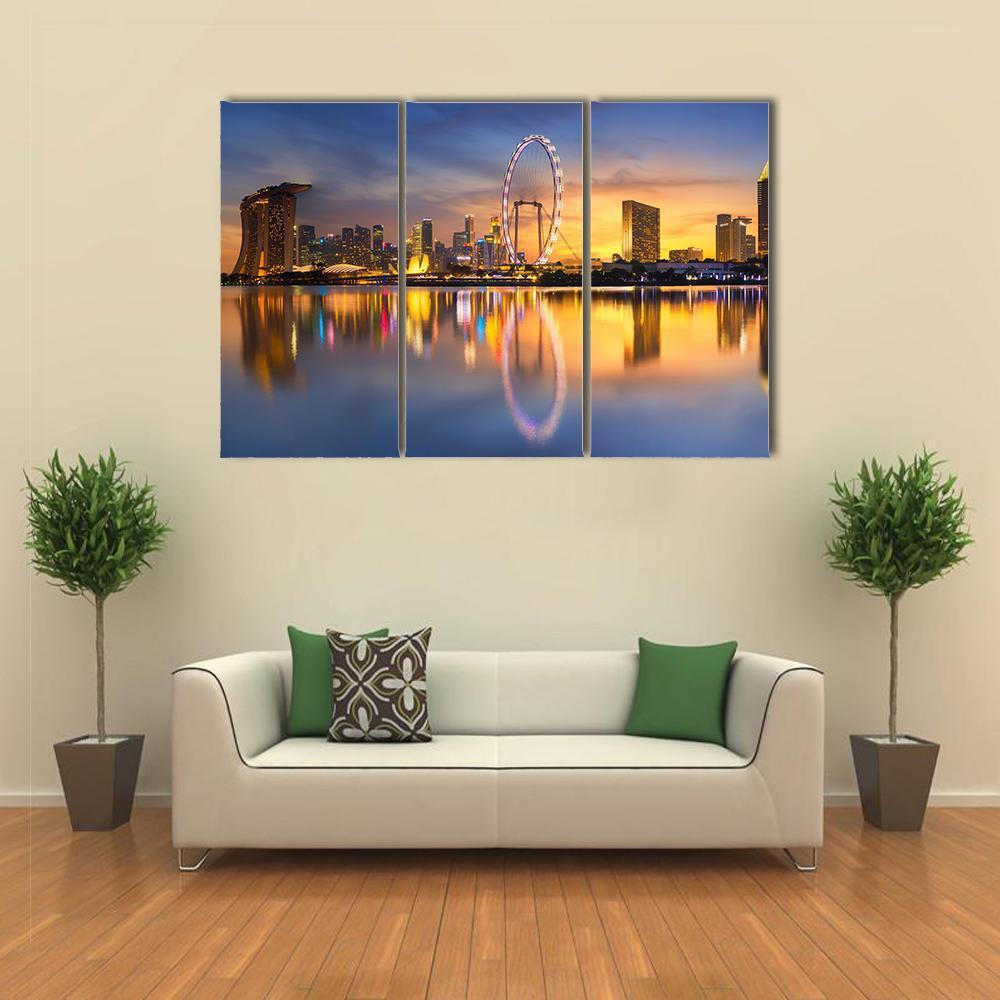 Marina Bay With Skyline Canvas Wall Art-3 Horizontal-Gallery Wrap-37" x 24"-Tiaracle