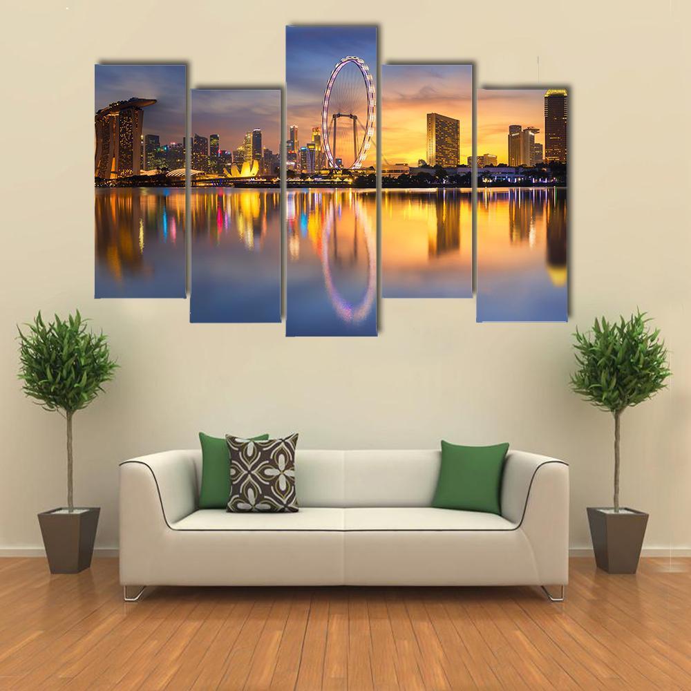 Marina Bay With Skyline Canvas Wall Art-5 Pop-Gallery Wrap-47" x 32"-Tiaracle