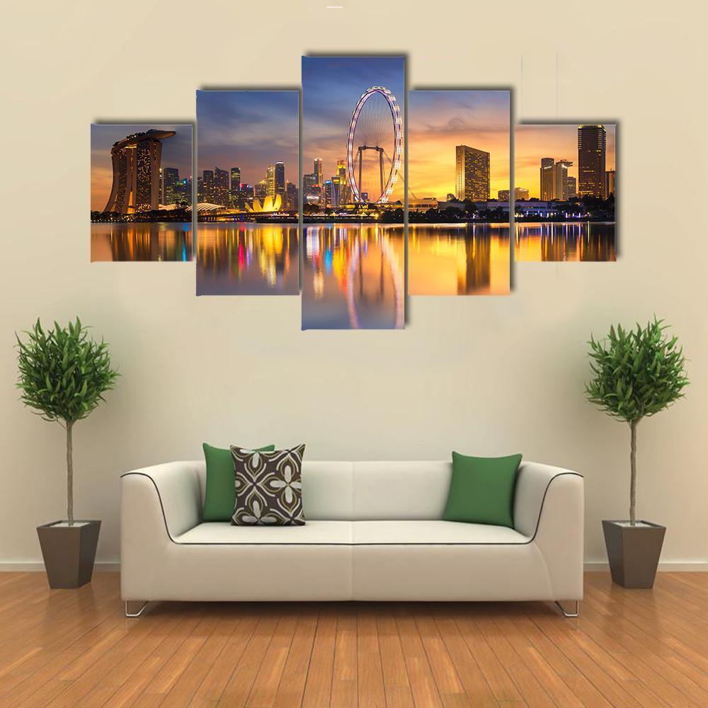 Marina Bay With Skyline Canvas Wall Art-5 Star-Gallery Wrap-62" x 32"-Tiaracle