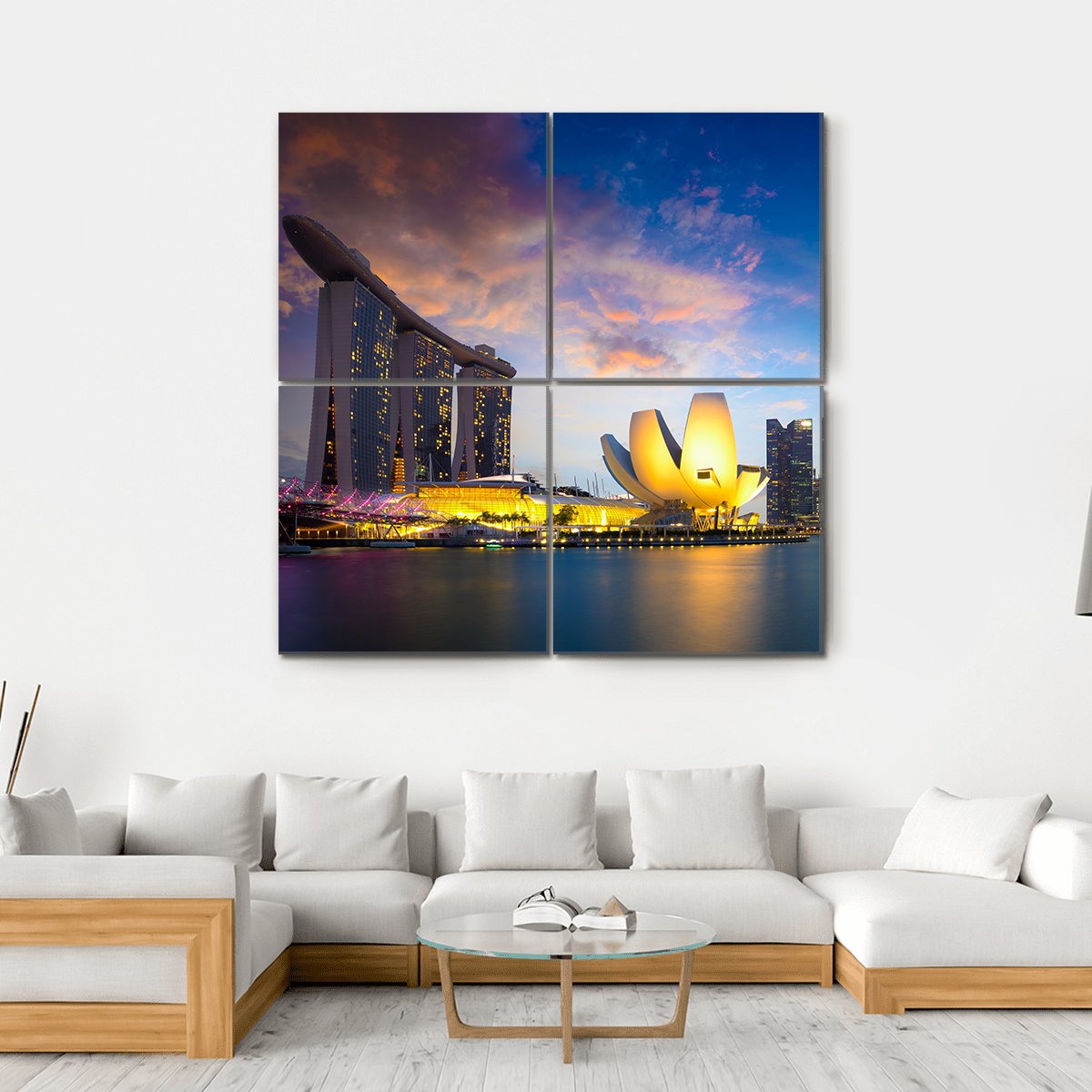 Marina Bay At Dusk Canvas Wall Art-4 Square-Gallery Wrap-17" x 17"-Tiaracle
