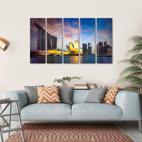 Marina Bay At Dusk Canvas Wall Art-5 Horizontal-Gallery Wrap-22" x 12"-Tiaracle