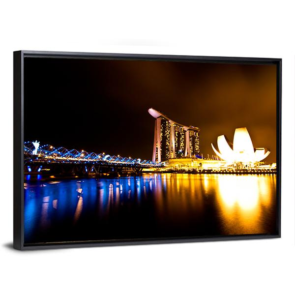 Marina Bay At Night Canvas Wall Art-3 Horizontal-Gallery Wrap-25" x 16"-Tiaracle