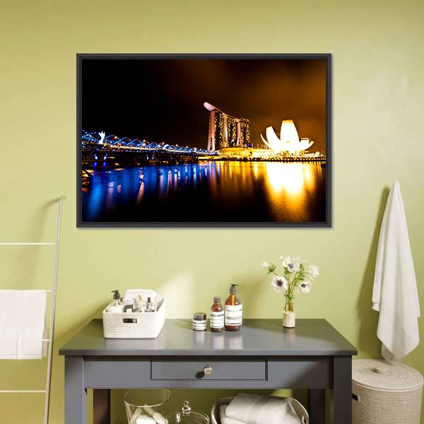 Marina Bay At Night Canvas Wall Art-1 Piece-Floating Frame-24" x 16"-Tiaracle