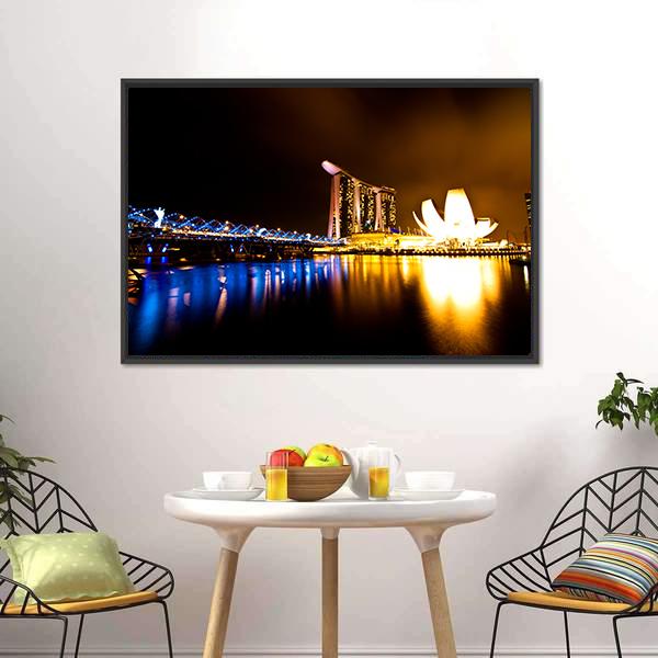Marina Bay At Night Canvas Wall Art-3 Horizontal-Gallery Wrap-25" x 16"-Tiaracle