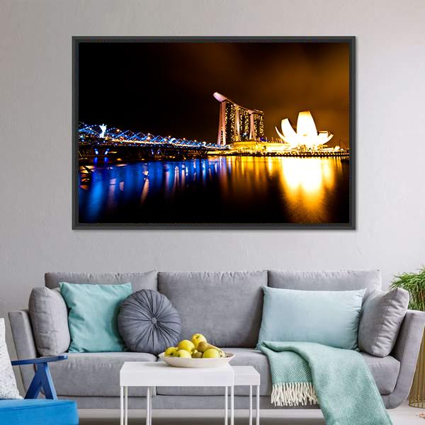 Marina Bay At Night Canvas Wall Art-3 Horizontal-Gallery Wrap-25" x 16"-Tiaracle