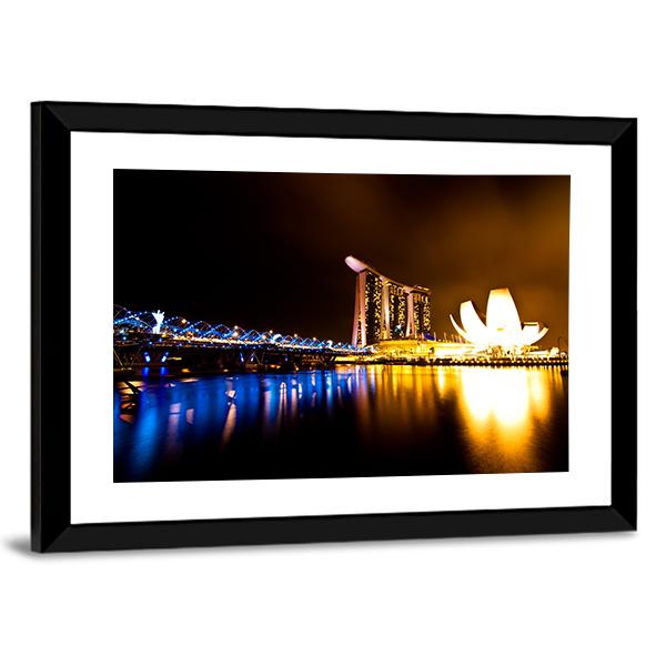 Marina Bay At Night Canvas Wall Art-3 Horizontal-Gallery Wrap-25" x 16"-Tiaracle