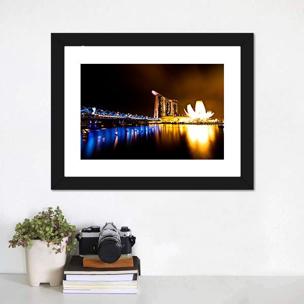 Marina Bay At Night Canvas Wall Art-1 Piece-Framed Print-20" x 16"-Tiaracle