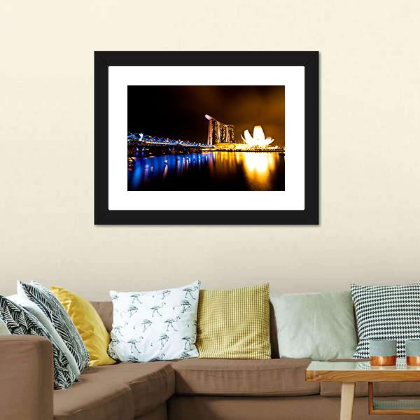 Marina Bay At Night Canvas Wall Art-3 Horizontal-Gallery Wrap-25" x 16"-Tiaracle