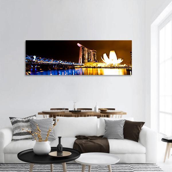Marina Bay At Night Panoramic Canvas Wall Art-1 Piece-36" x 12"-Tiaracle