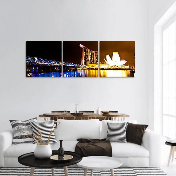 Marina Bay At Night Panoramic Canvas Wall Art-3 Piece-25" x 08"-Tiaracle