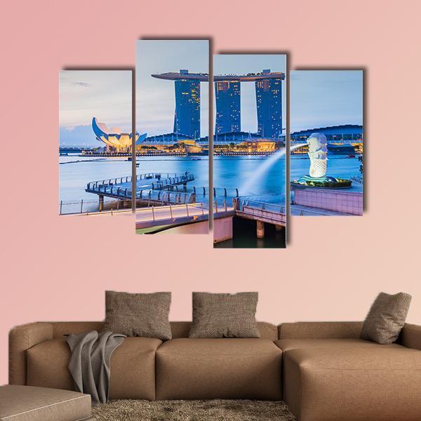 Marina Bay Skyline Canvas Wall Art-4 Pop-Gallery Wrap-50" x 32"-Tiaracle