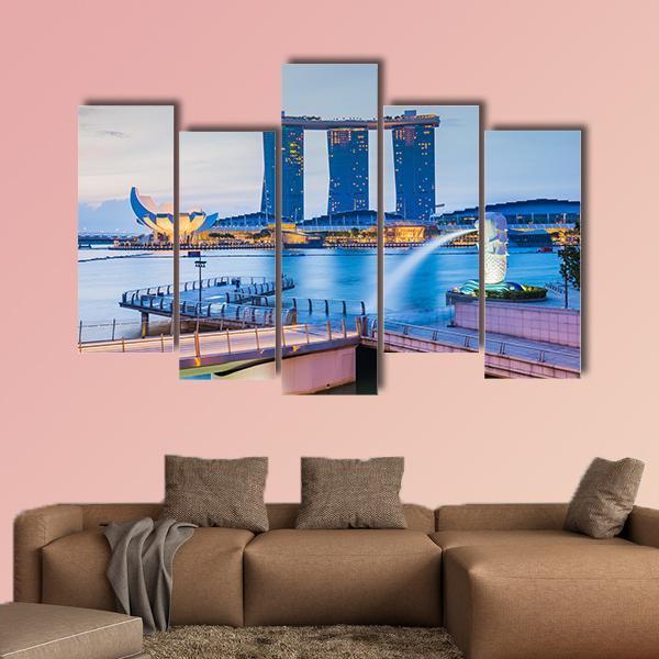 Marina Bay Skyline Canvas Wall Art-5 Pop-Gallery Wrap-47" x 32"-Tiaracle