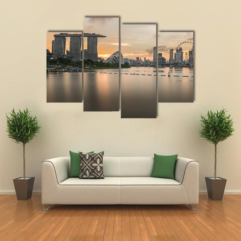 Marina Bay Sands And Singapore Flyer View Canvas Wall Art-4 Pop-Gallery Wrap-50" x 32"-Tiaracle