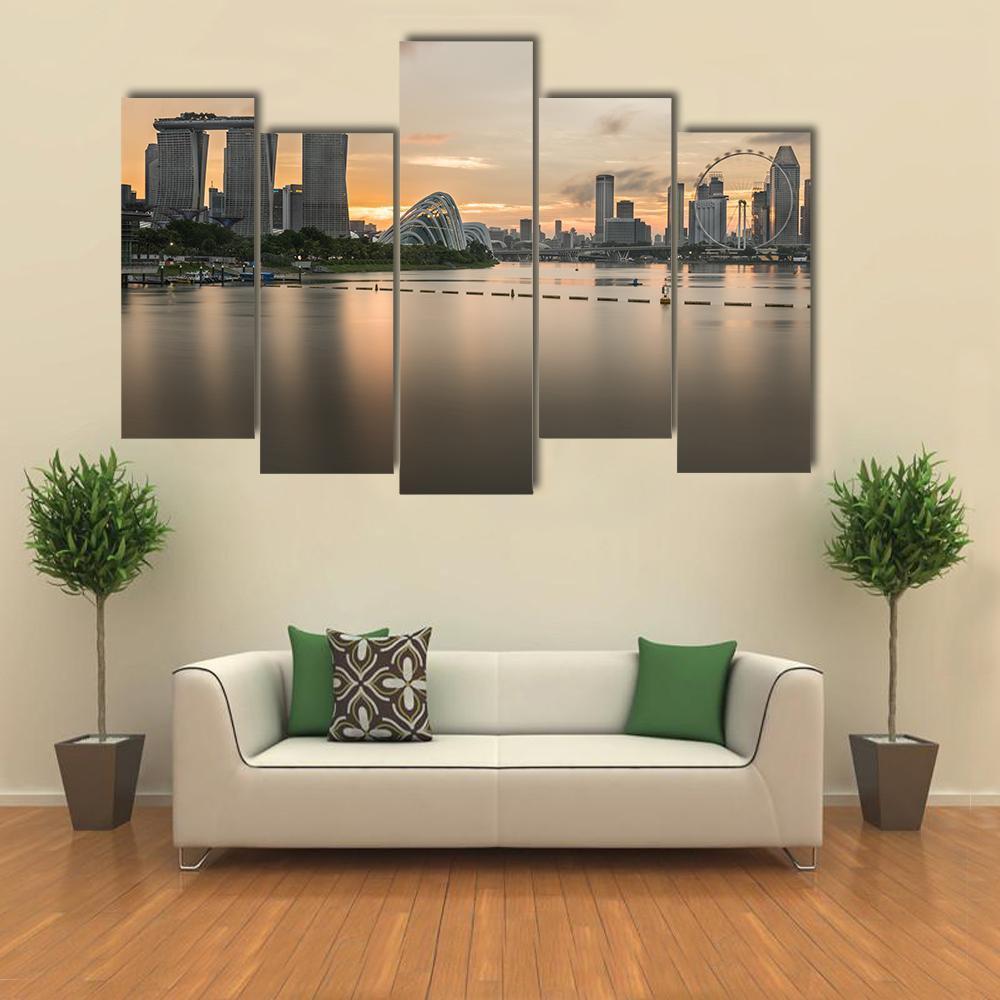 Marina Bay Sands And Singapore Flyer View Canvas Wall Art-5 Pop-Gallery Wrap-47" x 32"-Tiaracle