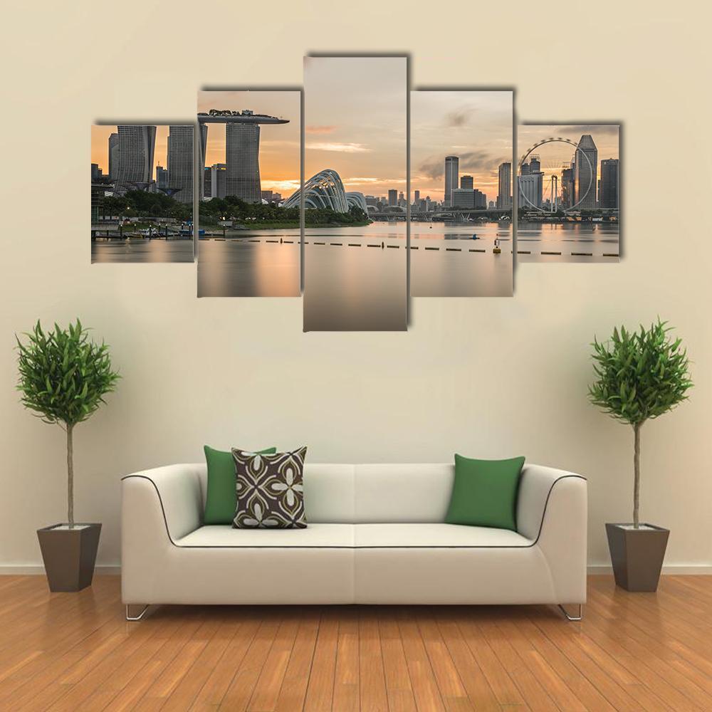 Marina Bay Sands And Singapore Flyer View Canvas Wall Art-5 Star-Gallery Wrap-62" x 32"-Tiaracle