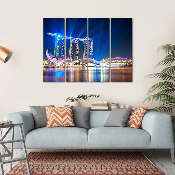 Marina Bay Sands At Night Canvas Wall Art-4 Horizontal-Gallery Wrap-34" x 24"-Tiaracle