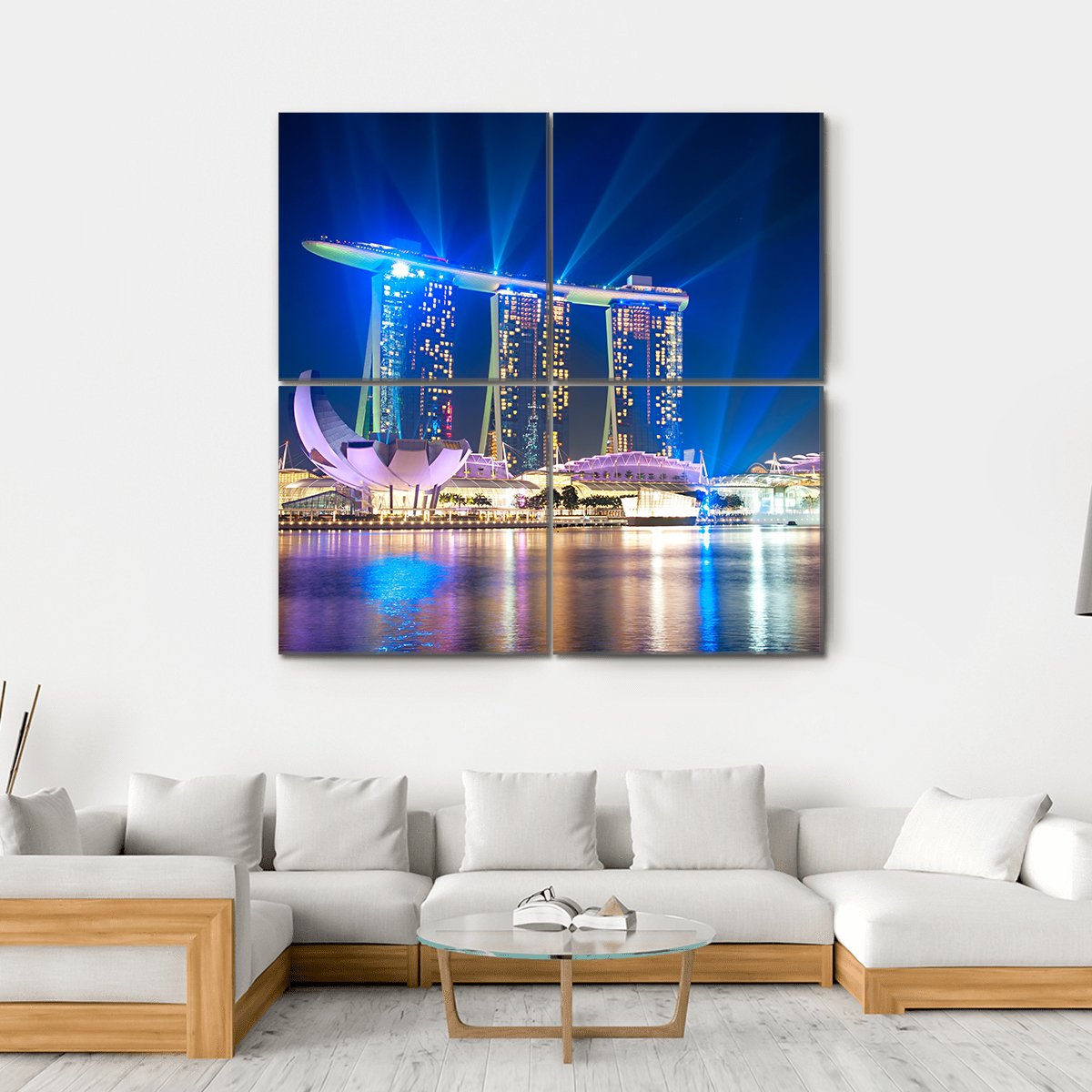 Marina Bay Sands At Night Canvas Wall Art-4 Square-Gallery Wrap-17" x 17"-Tiaracle