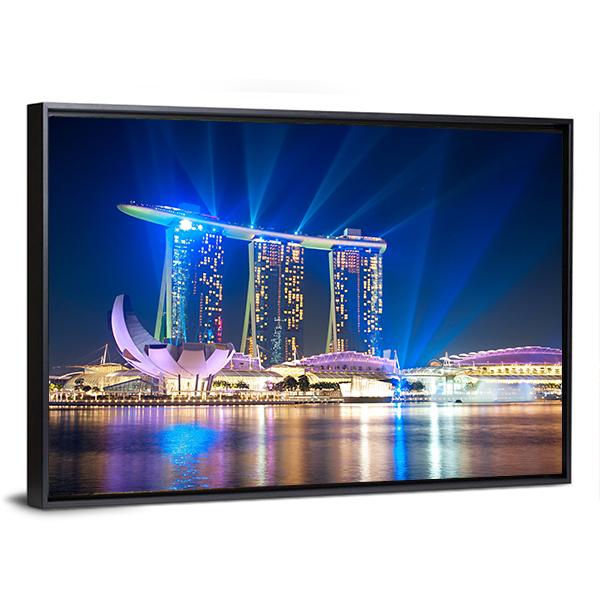 Marina Bay Sands At Night Canvas Wall Art-3 Horizontal-Gallery Wrap-25" x 16"-Tiaracle